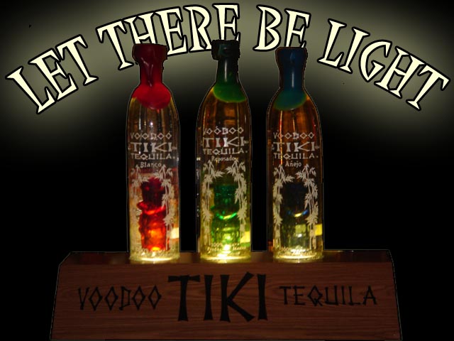 Voodoo Tiki Tequila Three Bottle Lighted Wood Box